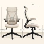 Sedia da Ufficio con Braccioli Ribaltabili, Altezza Regolabile e Schienale Inclinabile, Beige - immagine 3