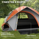 Tenda da Campeggio 2 Posti con Finestra a Rete e Gancio, in Poliestere, 210x150x110 cm, Grigio e Arancione - immagine 6