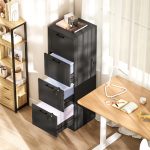 Cassettiera Portadocumenti a 4 Cassetti con Binario Regolabile e 2 Serrature, in Legno, 40x40x131 cm, Nero - immagine 9