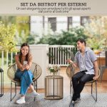 Set da Giardino 3 Pezzi in Rattan e Acciaio con 2 Sedie con Cuscini e Tavolino da Caffè a Cilindro, Multicolore - immagine 4