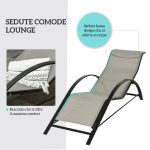 Set di 2 Lettini Prendisole e Tavolino con Piano in Vetro, 59x169x66 cm, Grigio - immagine 4