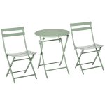 Set da Giardino 3 Pezzi Pieghevoli in Acciaio, 2 Sedie 42x50x81 cm e Tavolino Ø60x71 cm, Verde