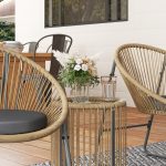Set da Giardino 3 Pezzi in Rattan e Acciaio con 2 Sedie con Cuscini e Tavolino da Caffè a Cilindro, Multicolore - immagine 8
