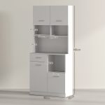 Mobile Dispensa in Legno con Cassetto, 4 Armadietti e 3 Ripiani Aperti, 80x35x180 cm, Bianco - immagine 3