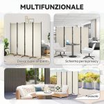 Paravento da Esterno e Interno a 4 Pannelli Pieghevole, 221x50x172cm, Crema - immagine 4