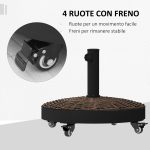 Base per Ombrellone da Giardino Rotonda a 4 Ruote con Freni, in Acciaio e Resina, Ø52x41 cm, Bronzo e Nero - immagine 6