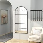 Specchio da Parete ad Arco Stile Finestra per Camera da Letto e Ingresso, 76x43 cm, Nero - immagine 8