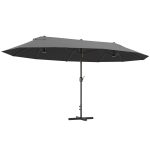 Ombrellone Doppio a 12 Stecche con Base a Croce e Manovella, in Acciaio e Poliestere, 455x265x238 cm, Grigio