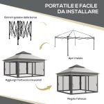 Gazebo con Zanzariere Regolabile su 3 Livelli, in Acciaio e tessuto Oxford, 326x326x272 cm, Grigio Chiaro e Scuro - immagine 4