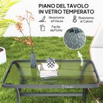 Tavolino da Esterno Rettangolare in Metallo Nero con Piano in Vetro Temperato, 95x55x46 cm - immagine 4