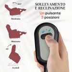 Poltrona Alzapersona Reclinabile con Poggiapiedi e Telecomando, in Pelle PU, 76x90x105 cm, Rosso - immagine 4