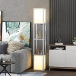 Lampada da Terra Moderna con 2 Paralumi e 2 Ripiani per Lampadine E27 Max. 40W, 26x26x156 cm, Bianco - immagine 2