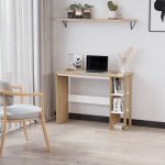 Scrivania Moderna in Legno con Scaffale a 3 Ripiani, 100x44x74cm, Bianco e Quercia - immagine 2