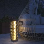Lampada Solare da Giardino con Illuminazione LED, in Acciaio e Rattan PE, 20x20x68 cm, Grigio - immagine 2