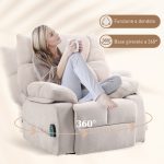 Poltrona Reclinabile con Poggiapiedi, Massaggio e Riscaldamento con 5 Programmi e 8 Punti Vibranti, Beige - immagine 6