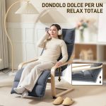 Poltrona Relax in Legno con Rivestimento in Velluto e Poggiapiedi Regolabile, Grigio Scuro - immagine 6