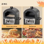 Forno per Pizza e Barbecue a Carbone Portatile in Acciaio con Camino e Ruote, 63x54x161 cm, Nero - immagine 4