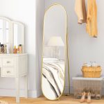 Specchio Verticale Ovale da Terra con Supporto, in Vetro e Metallo, 40x41x159 cm, Tonalità Oro - immagine 2