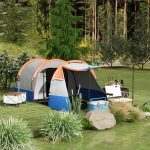 Tenda da Campeggio Impermeabile con 2 Aree e 3 Ingressi, Poliestere e Fibra di Vetro, 420x200x150 cm, Arancione - immagine 2