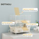 Gabbia per Criceti a 2 Livelli e 3 Porte con Ruota e Tubi, in Acciaio, PS e PP, 44.5x28x44 cm, Crema e Bianco - immagine 6
