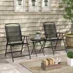 Set da Giardino 3 Pezzi con 2 Sedie 53.5x64x93 cm e Tavolino da Caffè Ø45x50 cm, in Metallo, Nero - immagine 2
