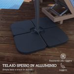 Ombrellone a Sbalzo con Manovella e Base a Croce, in Poliestere, Alluminio e Metallo, 365x297x256 cm, Grigio Chiaro - immagine 7