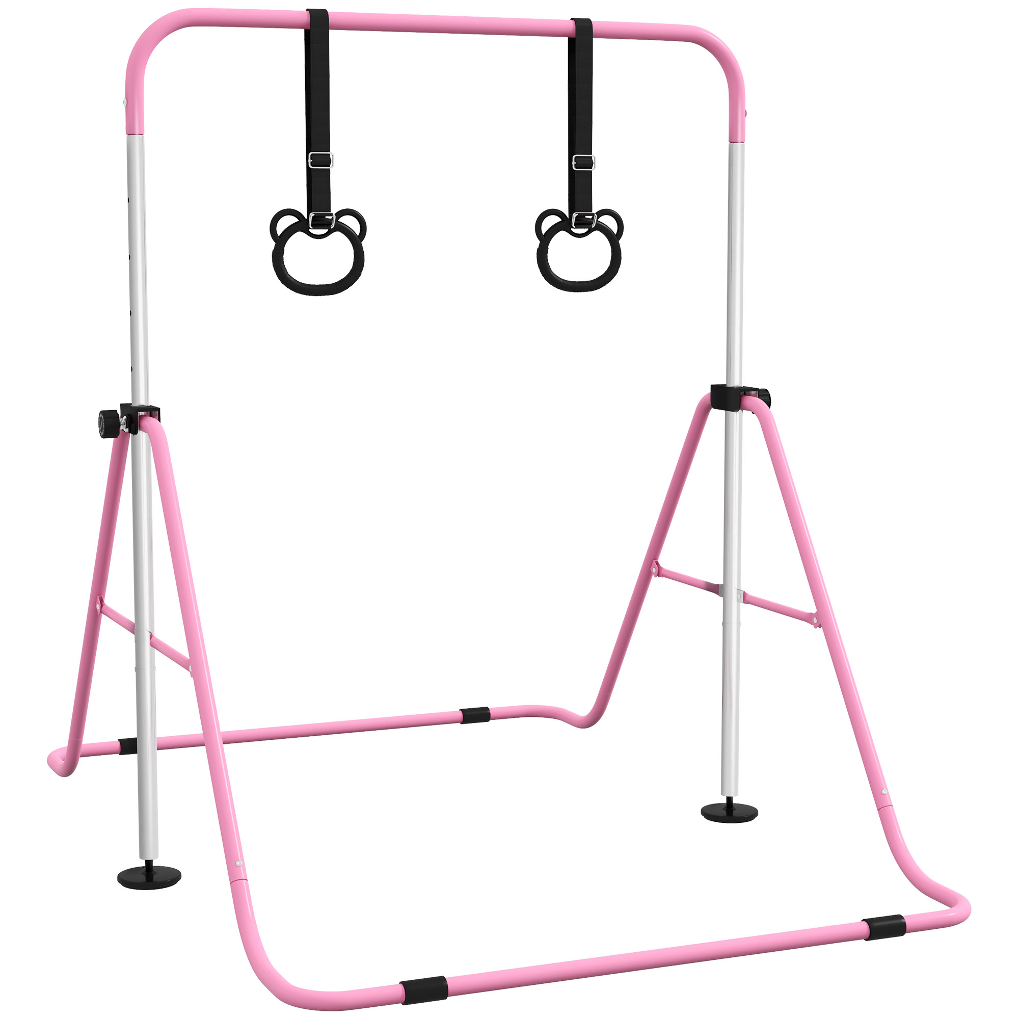 vgi2af19932dd1e56.jpg Sbarra Ginnastica Artistica per Bambini ad Altezza Regolabile con 2 Anelli, in Acciaio, 148x105x88-128 cm, Rosa - immagine 1