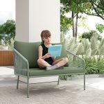 Divano da Giardino 2 Posti in Rattan PE Stile Boho con Cuscini Sfoderabili e Braccioli, Verde - immagine 7