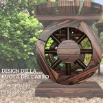 Panchina da Giardino con Gambe a Ruota di Carro e Seduta a Doghe, 120x29x39cm, Marrone - immagine 5
