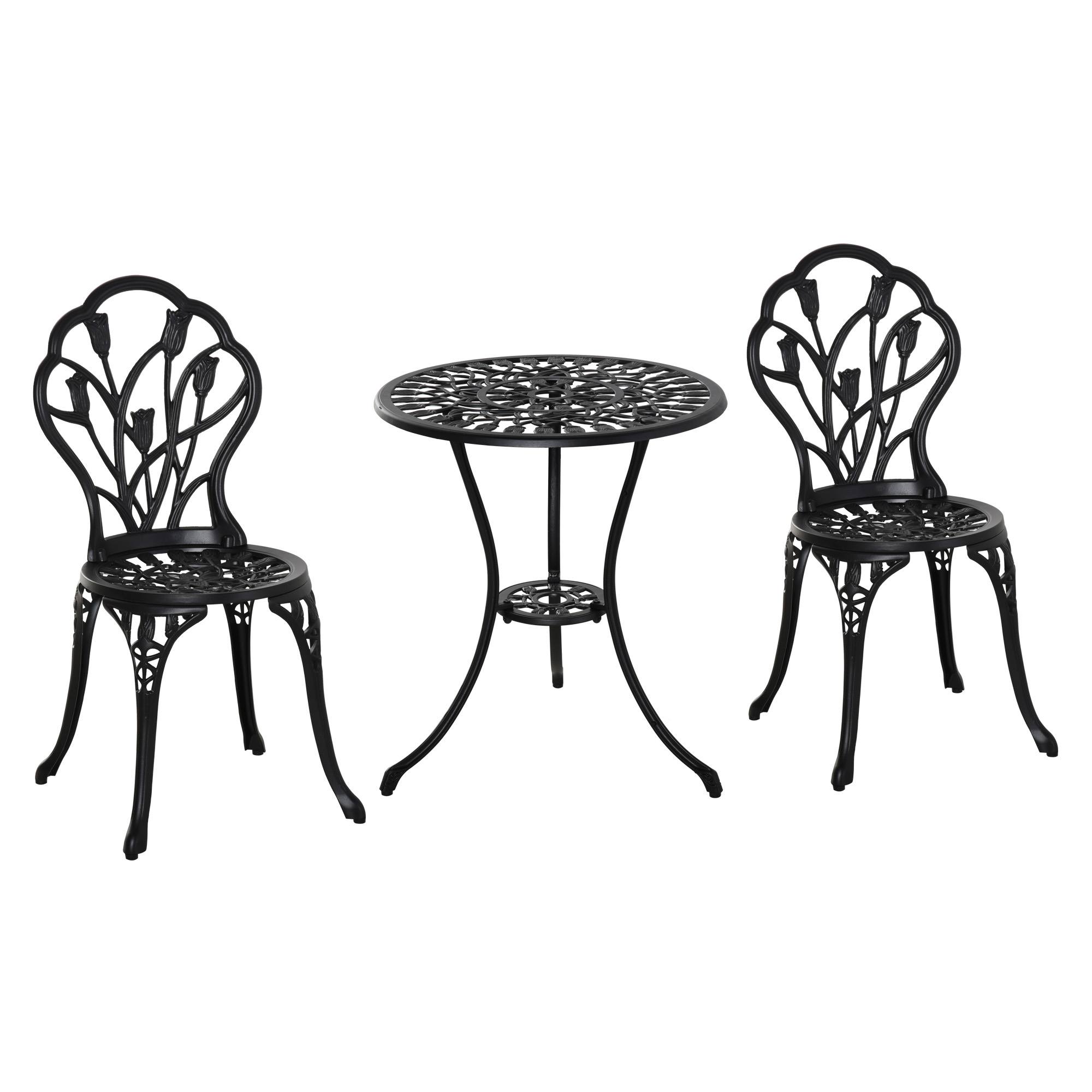 vxV53f19d1fa79f41.jpg Set da Giardino 3 Pezzi in Alluminio con 2 Sedie 42.5x47.5x89 cm e Tavolino Rotondo Ø60x67 cm, Nero - immagine 1