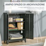 Armadietto Metallico a 2 Ante in Stile Industriale per Casa e Garage, 75x33x110 cm, Nero - immagine 4