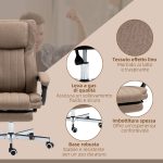 Poltrona da Ufficio Massaggiante con Poggiapiedi e Telecomando, Sedia in Tessuto Effetto Lino, 65x61x105-113 cm, Marrone - immagine 9