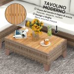 Salotto da Giardino in Rattan PE con Divano 2 Posti, Chaise Longue e Tavolino da Caffè, Crema - immagine 7