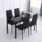 Tavolo da Cucina per 4 Persone in Metallo e Vetro Temperato, 120x60x75 cm, Nero - immagine 6