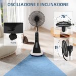 Ventilatore a Nebulizzazione da 3L a 3 Modalità e 3 Velocità, in Plastica e Metallo, 50x40x125 cm, Bianco e Nero - immagine 6