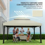 Copertura per Gazebo da Giardino 3x4 m a 2 Livelli in Tessuto Oxford 600D con Fori di Drenaggio, Bianco Crema - immagine 8