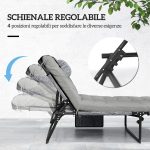 Lettino da Giardino Pieghevole e Reclinabile con Tasca Laterale, 68x189x30 cm, Nero e Grigio - immagine 4