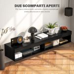 Mobile Porta TV fino 75" Sospeso con Luci LED 16 Colori e Telecomando, 180x40x30cm, Nero - immagine 7