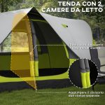 Tenda da Campeggio 6 posti con 2 Spazi Separati, in Poliestere e Fibra di Vetro, 450x215Px180 cm, Verde - immagine 5