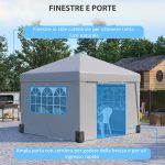 Gazebo 3x3 m Pieghevole ad Altezza Regolabile con Finestrelle, in Acciaio e Tessuto Oxford Grigio Chiaro - immagine 5