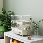 Gabbia per Criceti a 2 Livelli e 3 Porte con Ruota e Tubi, in Acciaio, PS e PP, 44.5x28x44 cm, Crema e Bianco - immagine 7