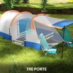Tenda da Campeggio Impermeabile con 2 Aree e 3 Ingressi, Poliestere e Fibra di Vetro, 420x200x150 cm, Arancione - immagine 5