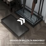 Portaombrelli con Vaschetta per l'Acqua, 21 Fori e 24 Ganci per Ombrello, in Acciaio, 50x24x68 cm, Nero - immagine 5