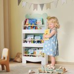 Libreria per Bambini con 3 Ripiani a Forma di Orsetto con Barriere Frontali, 55x15x110 cm, Verde - immagine 2