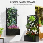 Fioriera Rialzata con Spalliera Decorativa per Rampicanti da Terra e Parete, 61x23x113 cm, Nero - immagine 4