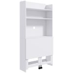 Scrivania Pieghevole con Libreria a 4 Ripiani, 2 Ruote e Foro Passacavi, 80x69x155 cm, Bianco - immagine 2