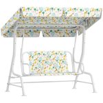 Dondolo per Bambini da Esterno a 2 Posti con Tettuccio Regolabile e Cinture di Sicurezza, 112x75x120 cm, Bianco