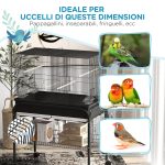 Gabbia per Uccelli da Interno con Vassoio, Ripiano e Ruote con Freno, 85x49x119 cm, Nero - immagine 6
