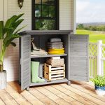Armadio da Giardino in Legno di Abete con Porte a Persiana e 2 Ripiani, 87x46.5x96.5cm, Grigio - immagine 2