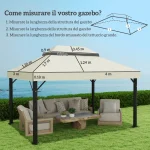 Copertura per Gazebo da Giardino 3x4 m a 2 Livelli in Tessuto Oxford 600D con Fori di Drenaggio, Bianco Crema - immagine 9